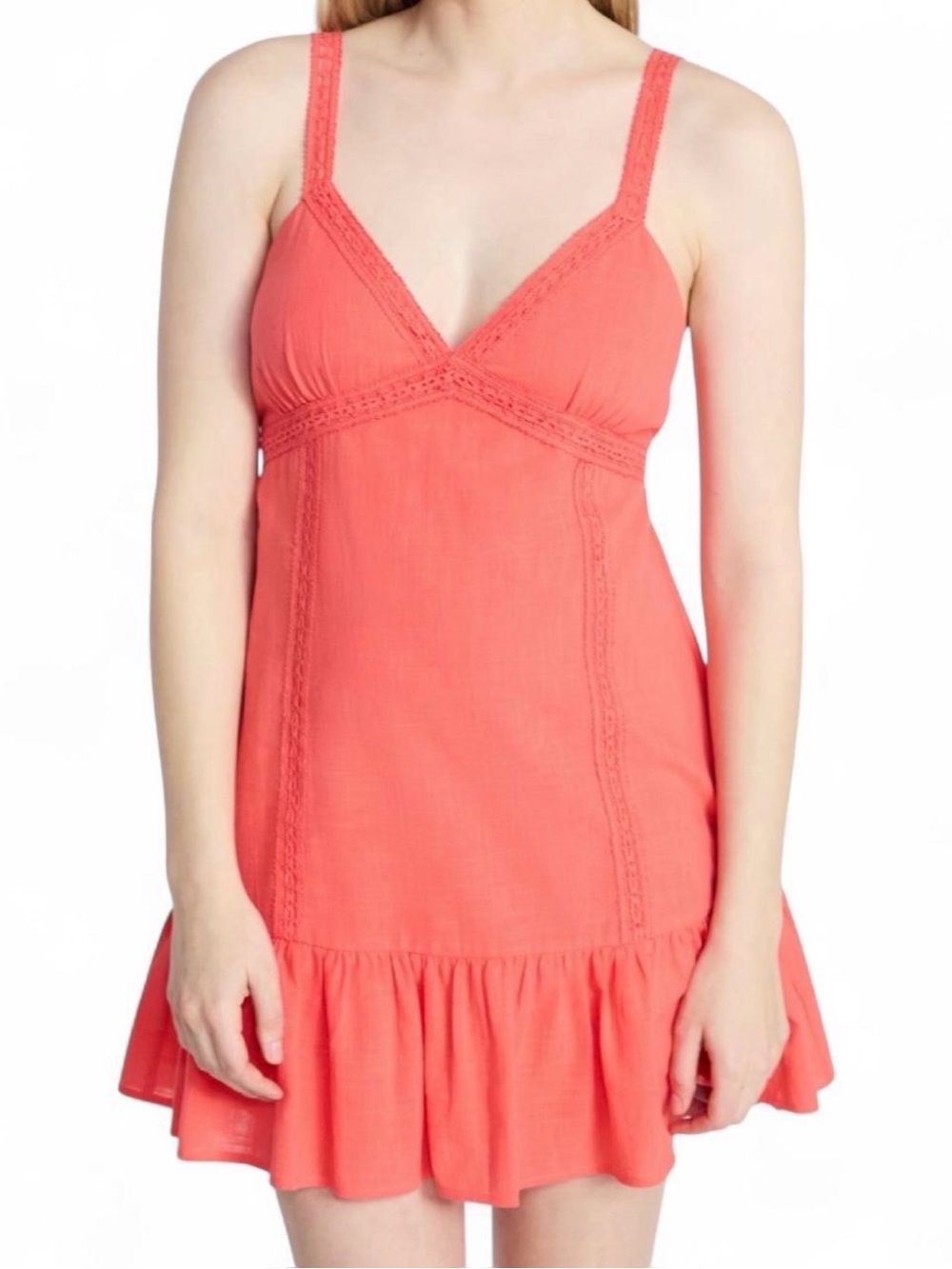 No Boundaries Coral Mini Dress with Ruffle Hem